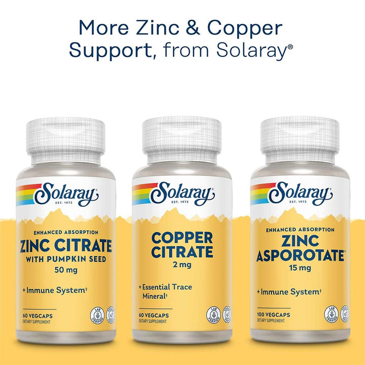 Solaray Amino Acid Chelate Zinc Copper Veg Capsules With Kelp & Pumpkin Seed For Healthy Immune System, Pack of 100's - Easy Pharmacy LLC