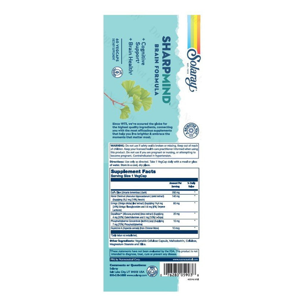 Solaray Sharpmind Brain Formula Vegetarian Capsules For Cognitive Support & Brain Health, Pack of 60's - Easy Pharmacy LLC