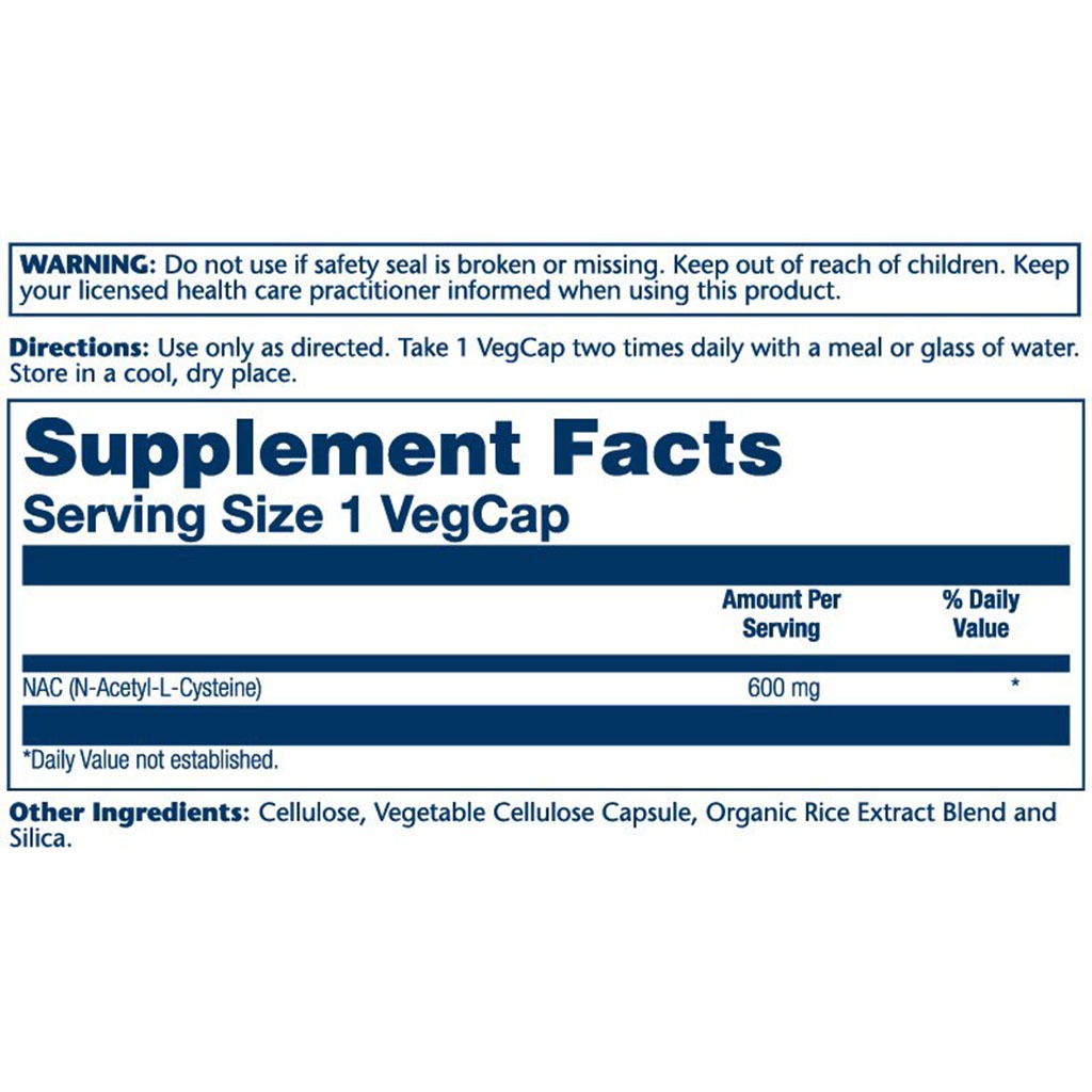 Solaray N-Acetyl-L-Cysteine 600mg Vegetarian Capsules For Immunity Support , Pack of 60's - Easy Pharmacy LLC