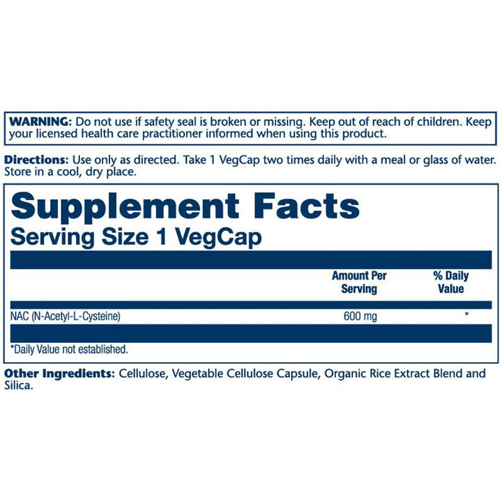 Solaray N-Acetyl-L-Cysteine 600mg Vegetarian Capsules For Immunity Support , Pack of 60's - Easy Pharmacy LLC