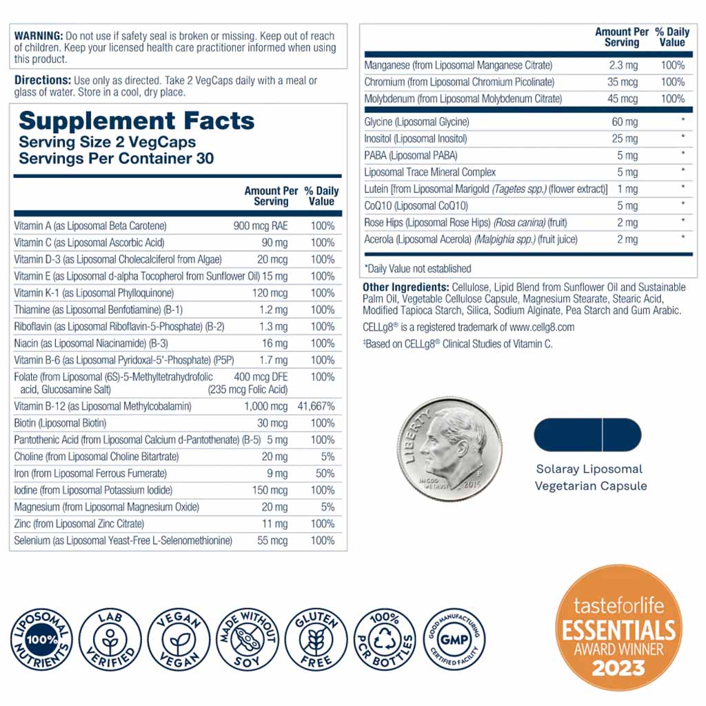 Solaray Universal Liposomal Adult Multivitamin Supplement Capsules, Pack of 60's - Easy Pharmacy LLC