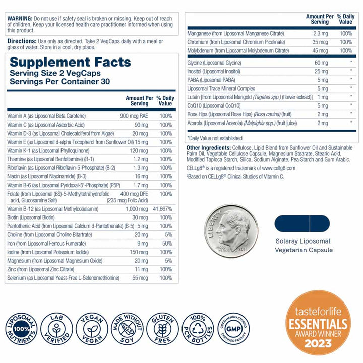 Solaray Universal Liposomal Adult Multivitamin Supplement Capsules, Pack of 60's - Easy Pharmacy LLC