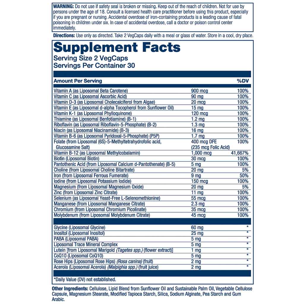 Solaray Universal Liposomal Adult Multivitamin Supplement Capsules, Pack of 60's - Easy Pharmacy LLC