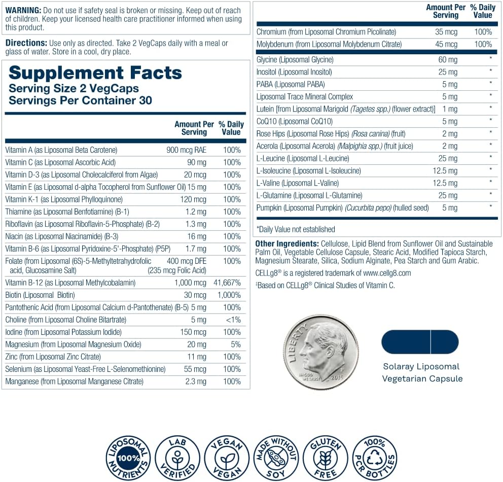 Solaray Liposomal Multivitamin Men's Vegetarian Capsules For Whole Body Wellness, Healthy Vision & Energy Metabolism, Pack of 60's - Easy Pharmacy LLC