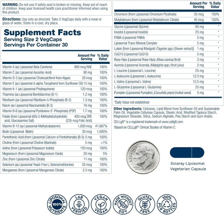 Solaray Liposomal Multivitamin Men's Vegetarian Capsules For Whole Body Wellness, Healthy Vision & Energy Metabolism, Pack of 60's - Easy Pharmacy LLC