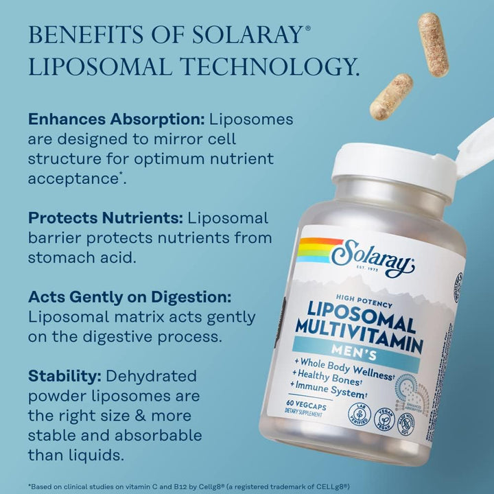 Solaray Liposomal Multivitamin Men's Vegetarian Capsules For Whole Body Wellness, Healthy Vision & Energy Metabolism, Pack of 60's - Easy Pharmacy LLC