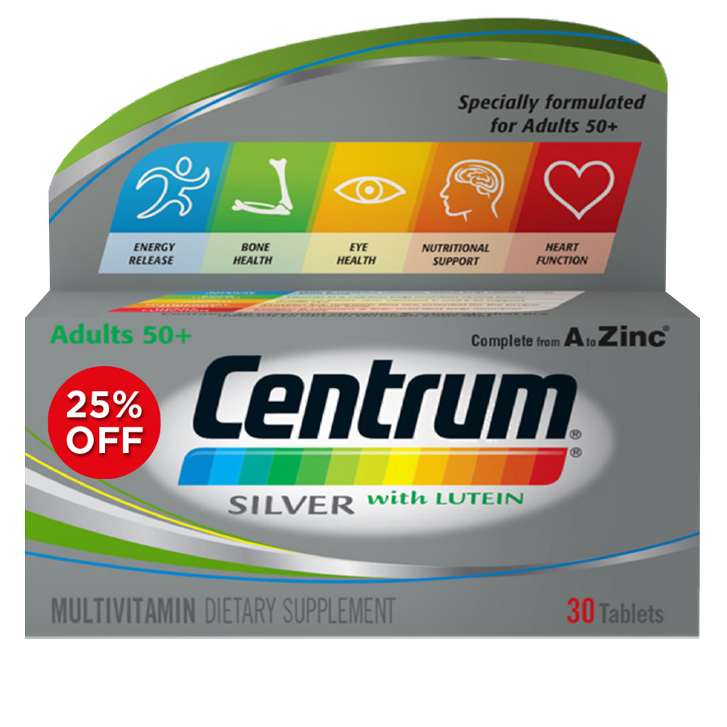 Centrum Silver With Lutein 50+ Adult Multivitamin Supplement Tablets, Pack of 30’s - 25% Off PROMO PACK - Easy Pharmacy LLC