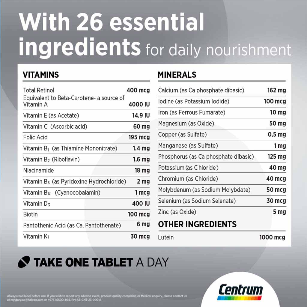 Centrum Silver With Lutein 50+ Adult Multivitamin Supplement Tablets, Pack of 30’s - 25% Off PROMO PACK - Easy Pharmacy LLC