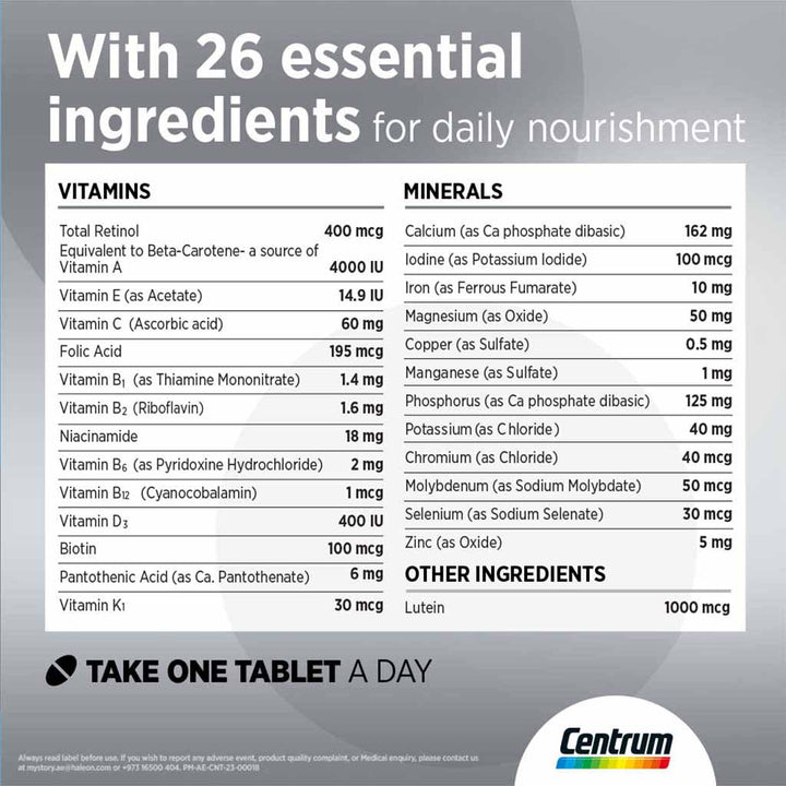 Centrum Silver With Lutein 50+ Adult Multivitamin Supplement Tablets, Pack of 30’s - 25% Off PROMO PACK - Easy Pharmacy LLC
