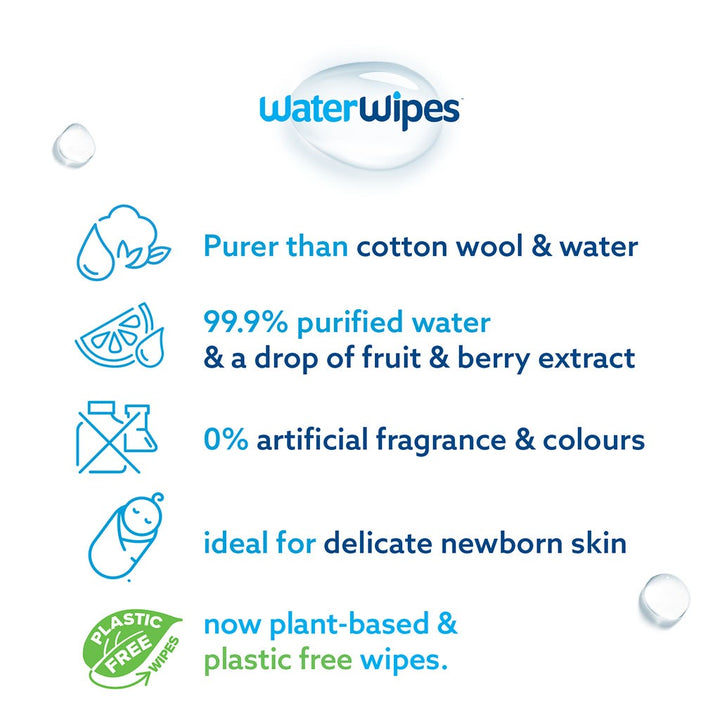 WaterWipes Original Plastic Free Baby Wipes, 9 Packs Each of 60 Unscented Wet Wipes - Easy Pharmacy LLC