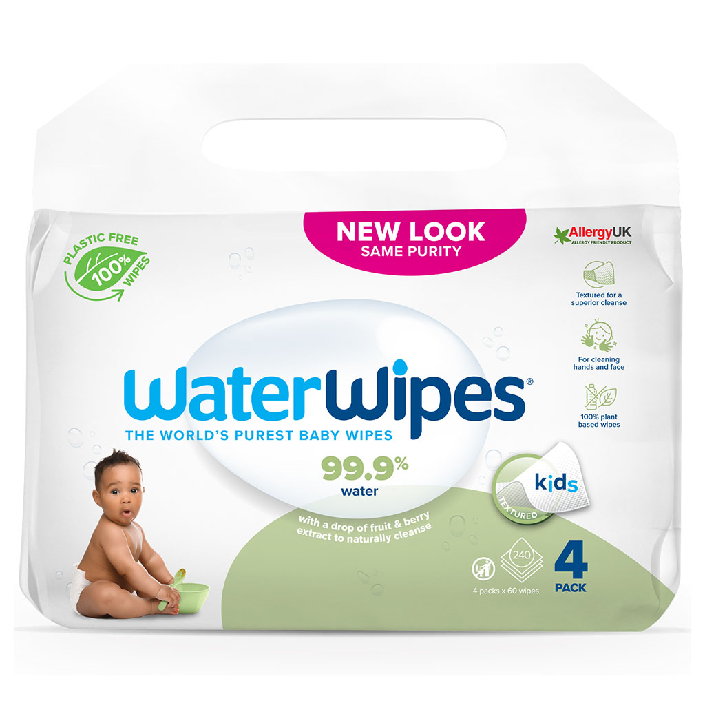 WaterWipes Plastic Free Textured Clean Toddler & Baby Wipes, 4 Packs Each of 60 Unscented Wet Wipes - Easy Pharmacy LLC