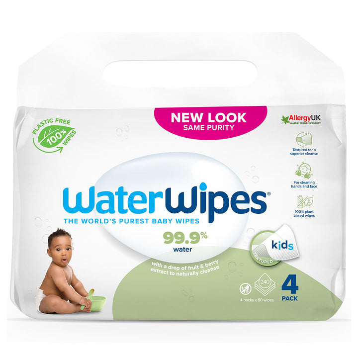 WaterWipes Plastic Free Textured Clean Toddler & Baby Wipes, 4 Packs Each of 60 Unscented Wet Wipes - Easy Pharmacy LLC