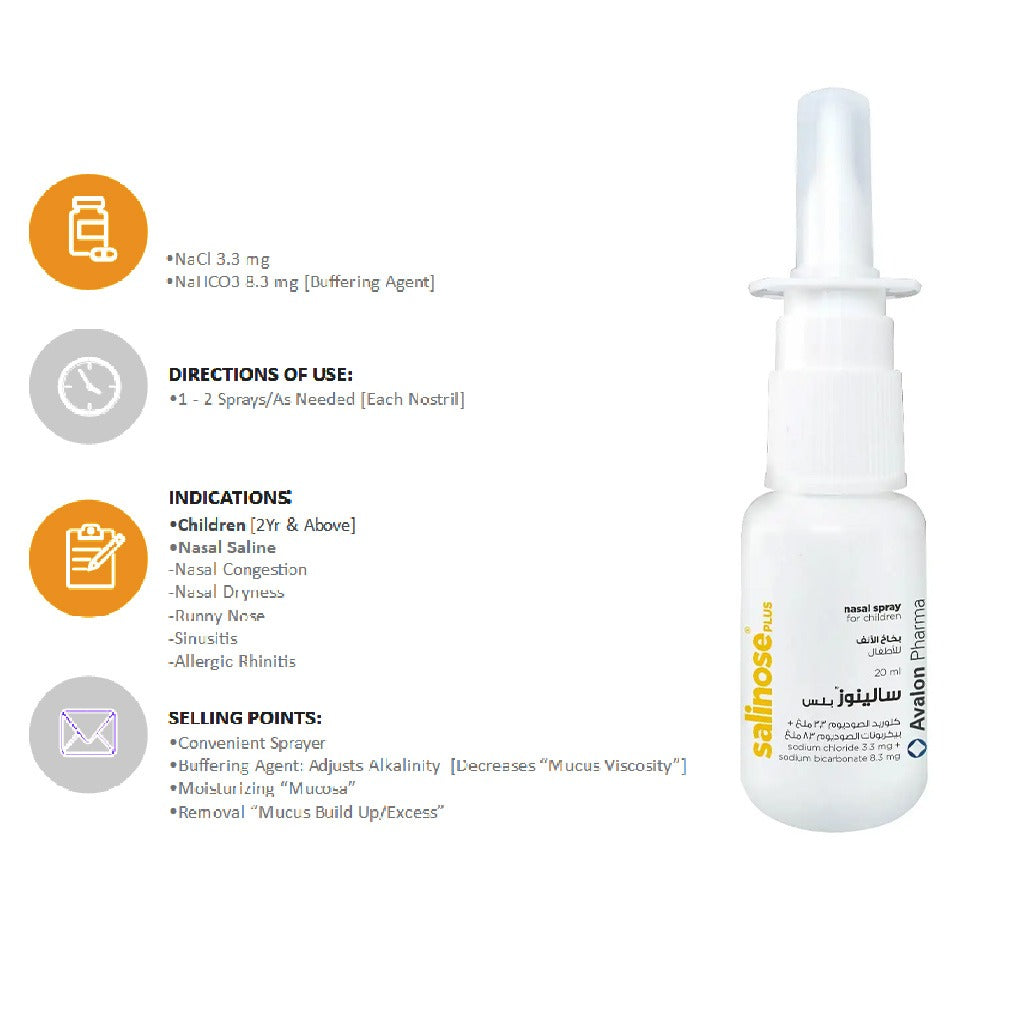 Avalon Salinose Plus Isotonic Nasal Spray For Adults & Children 20ml - Easy Pharmacy LLC