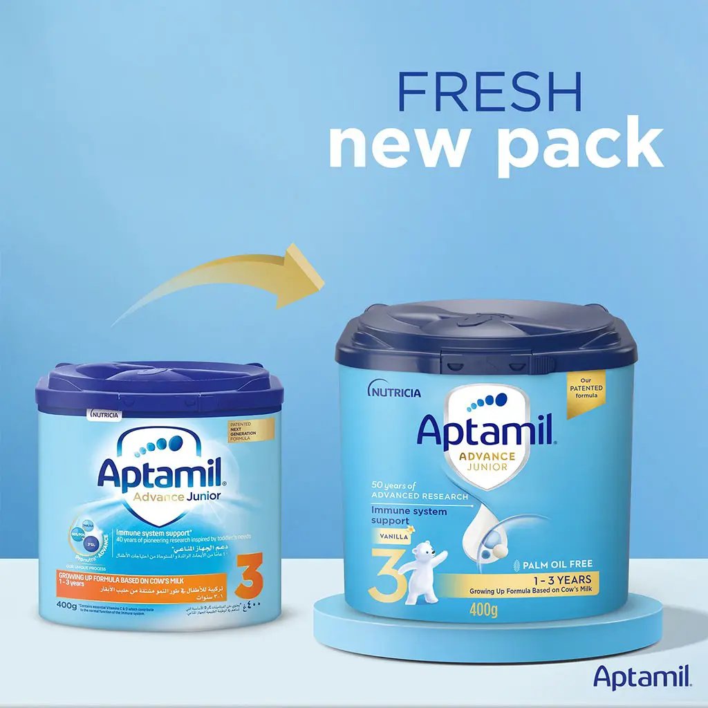 Aptamil Advance Junior Stage 3 Palm Oil Free Toddlers Milk Formula For 1 To 3 Years 400g
