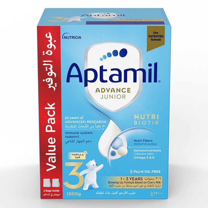 Aptamil Advance Junior Stage 3 Palm Oil Free Toddlers Milk Formula For 1 To 3 Years 1200g - Easy Pharmacy LLC
