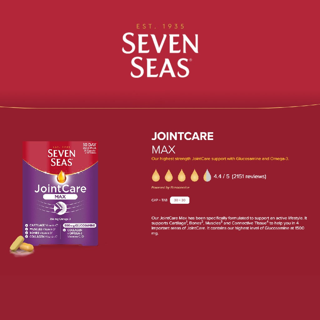 Seven Seas Joint Care Max With Glucosamine & Omega For Joint Support, Dual Pack of Tablets 30's + Capsules 30's - Easy Pharmacy LLC
