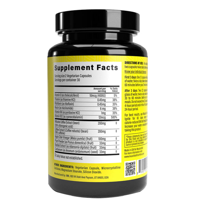 Muscle Bolt Lean Ignite Thermogenic Fat Burner Vegetarian Capsules, Pack of 60’s - Easy Pharmacy LLC