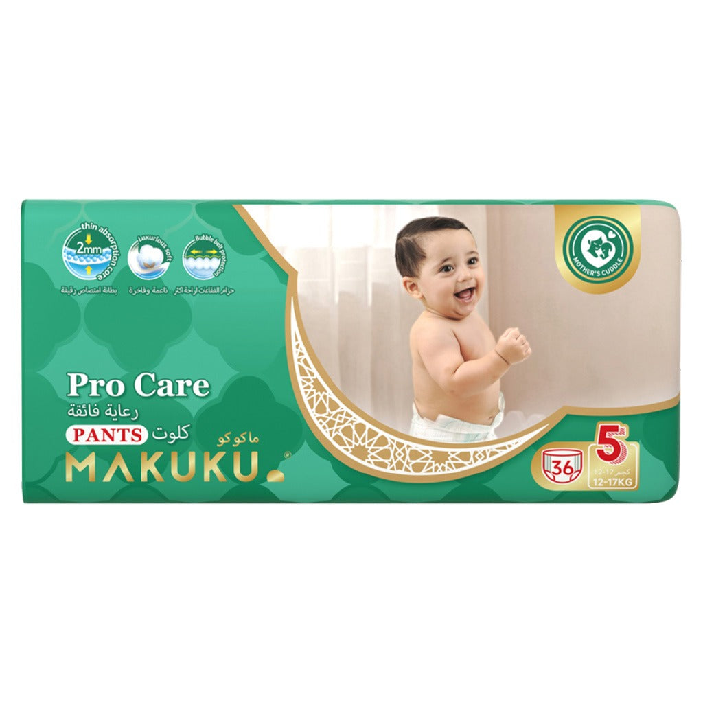 Makuku Pro Care Premium Baby Diaper Pants, Size 5, Extra Large (XL) For 12 To 17Kg, Pack of 36’s - Easy Pharmacy LLC