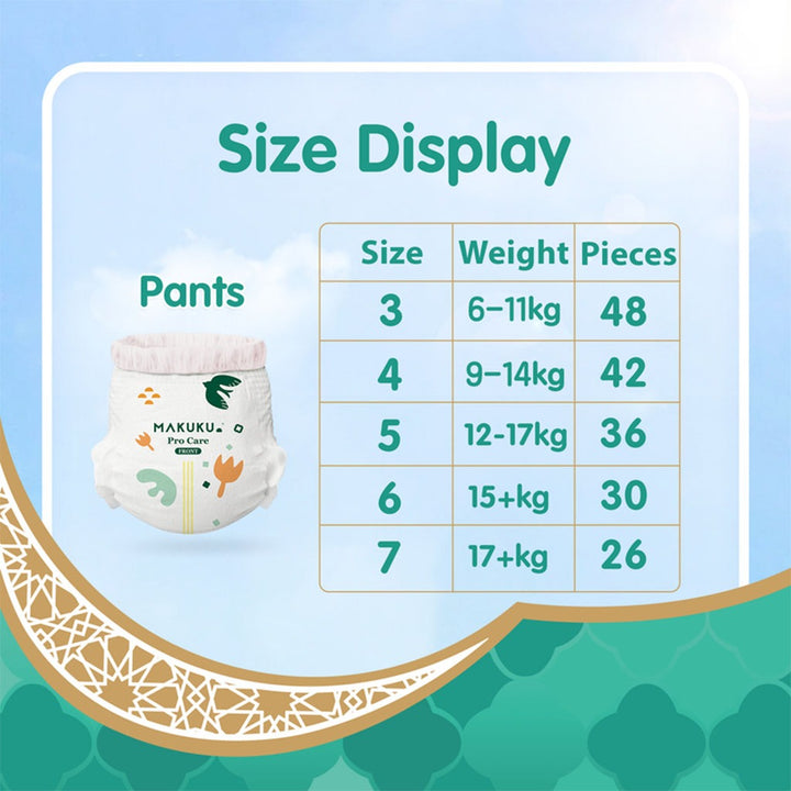 Makuku Pro Care Premium Baby Diaper Pants, Size 6, Double Extra Large (XXL) For 15+Kg, Pack of 30’s - Easy Pharmacy LLC
