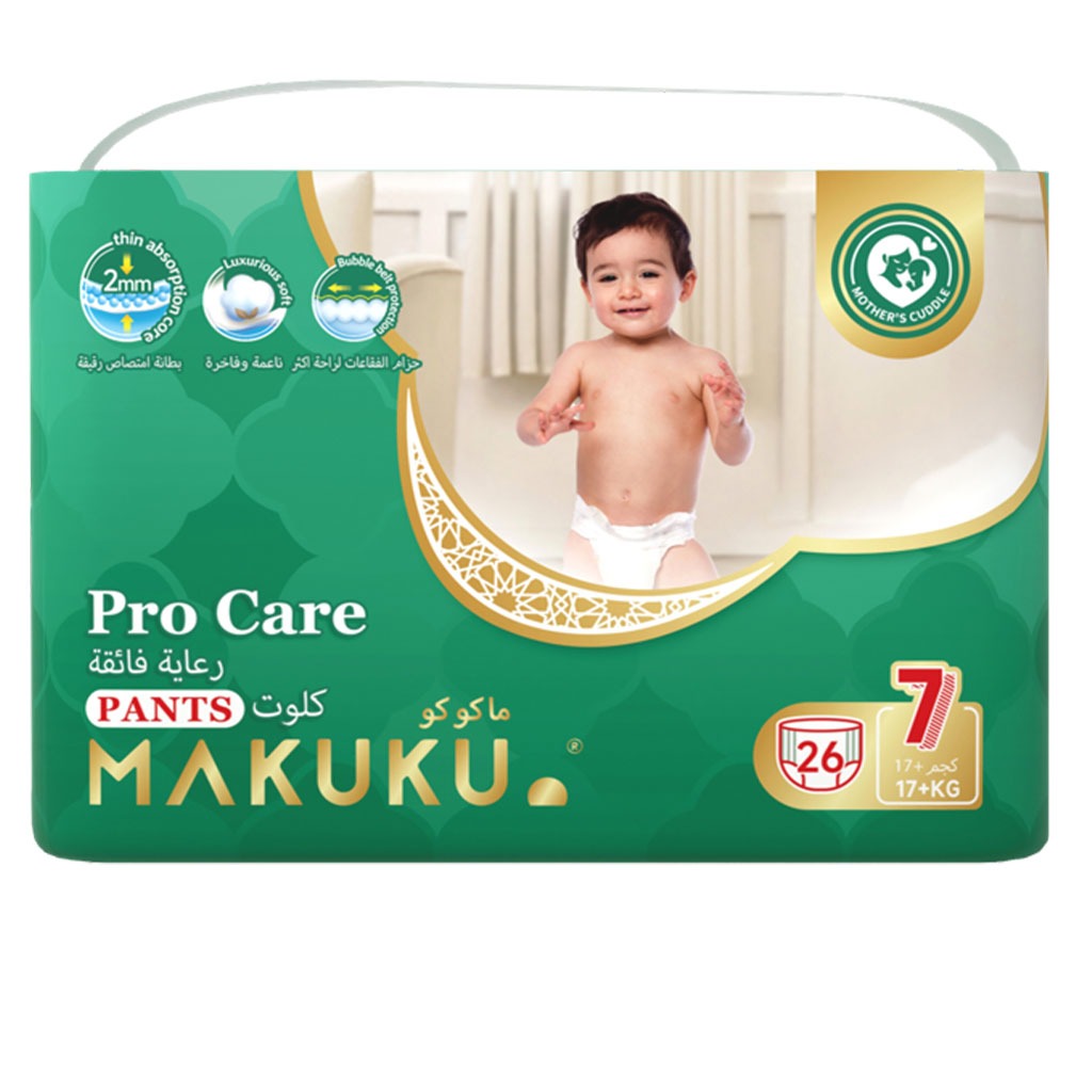 Makuku Pro Care Premium Toddlers Diaper Pants, Size 7, Triple Extra Large (3XL) For 17+Kg, Pack of 26’s - Easy Pharmacy LLC