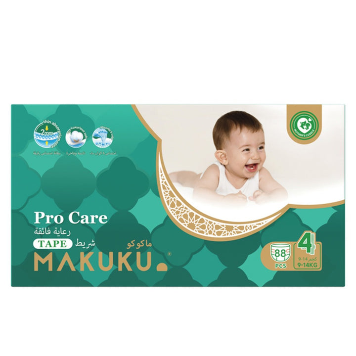 Makuku Pro Care Premium Tape Baby Diapers, Size 4, Large For 9 To 14Kg, Pack of 88's - Easy Pharmacy LLC