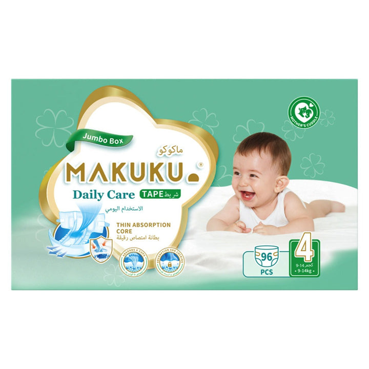 Makuku Daily Care Tape Baby Diapers, Size 4, Large For 9 To 14Kg, JUMBO PACK of 96's - Easy Pharmacy LLC