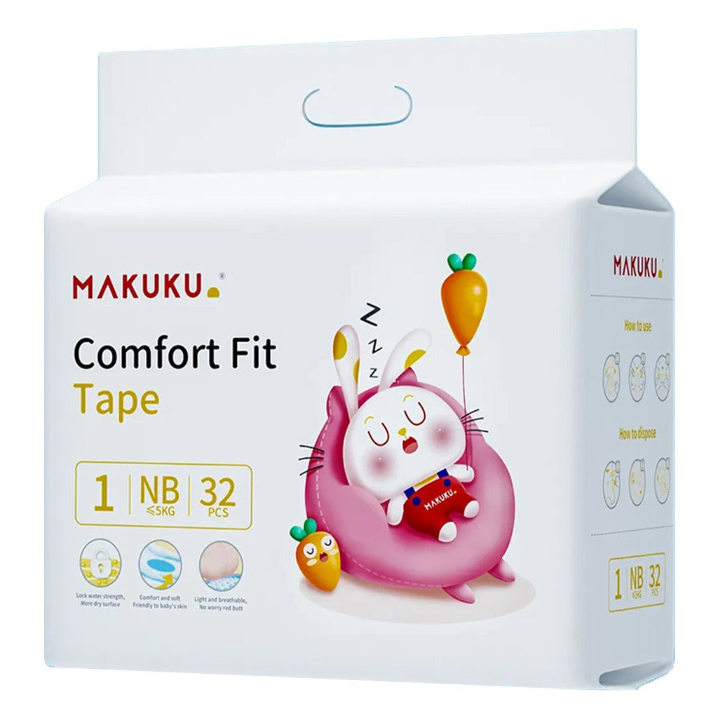 Makuku Comfort Fit Tape Newborn Diapers, Size 1 For 0 To 5Kg, Pack of 32’s - Easy Pharmacy LLC