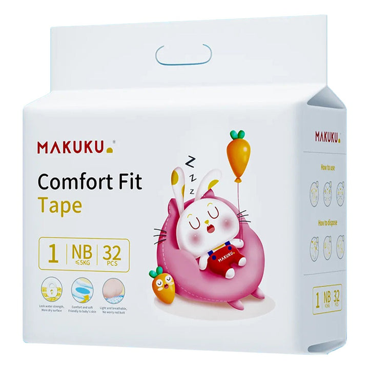 Makuku Comfort Fit Tape Newborn Diapers, Size 1 For 0 To 5Kg, Pack of 32’s - Easy Pharmacy LLC