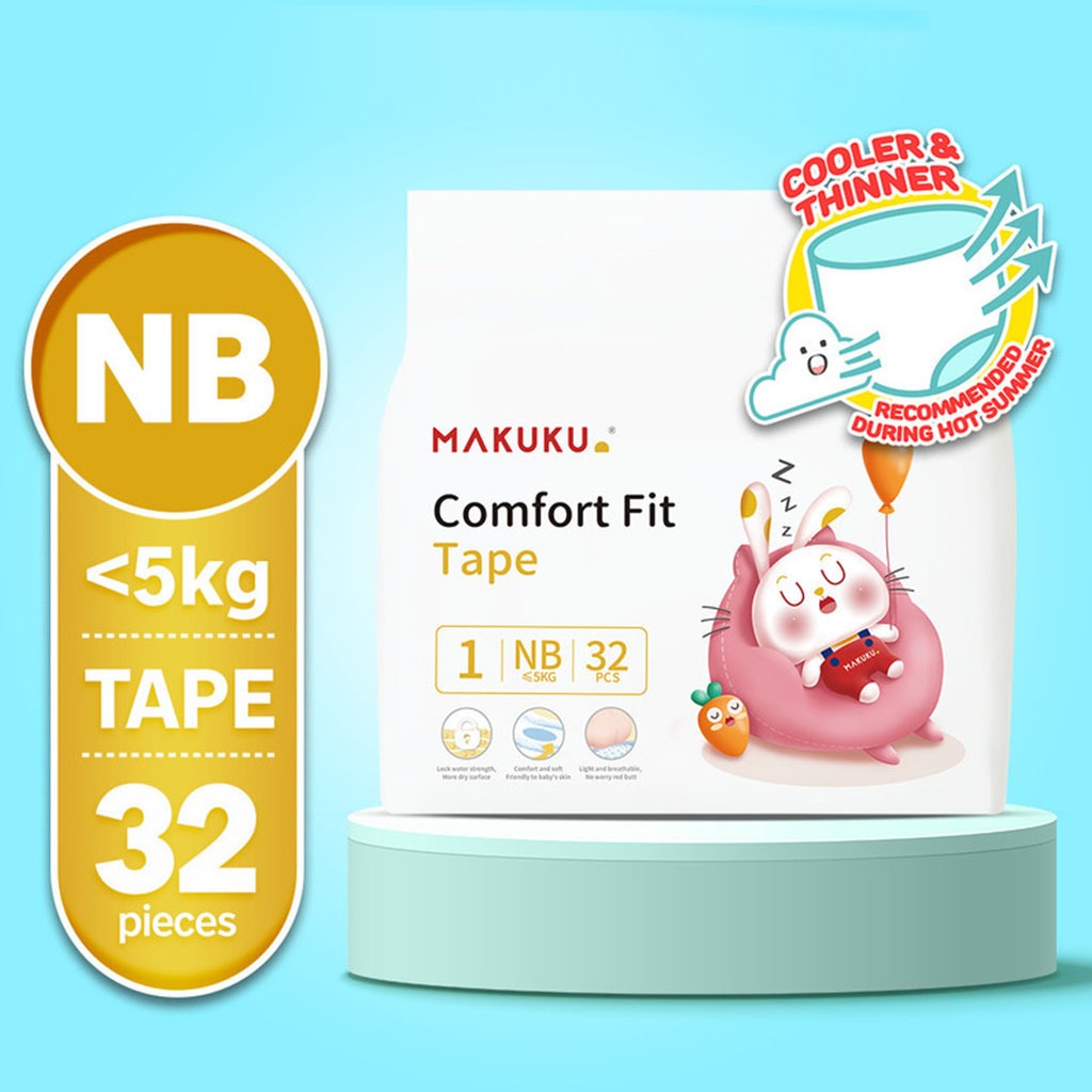 Makuku Comfort Fit Tape Newborn Diapers, Size 1 For 0 To 5Kg, Pack of 32’s - Easy Pharmacy LLC