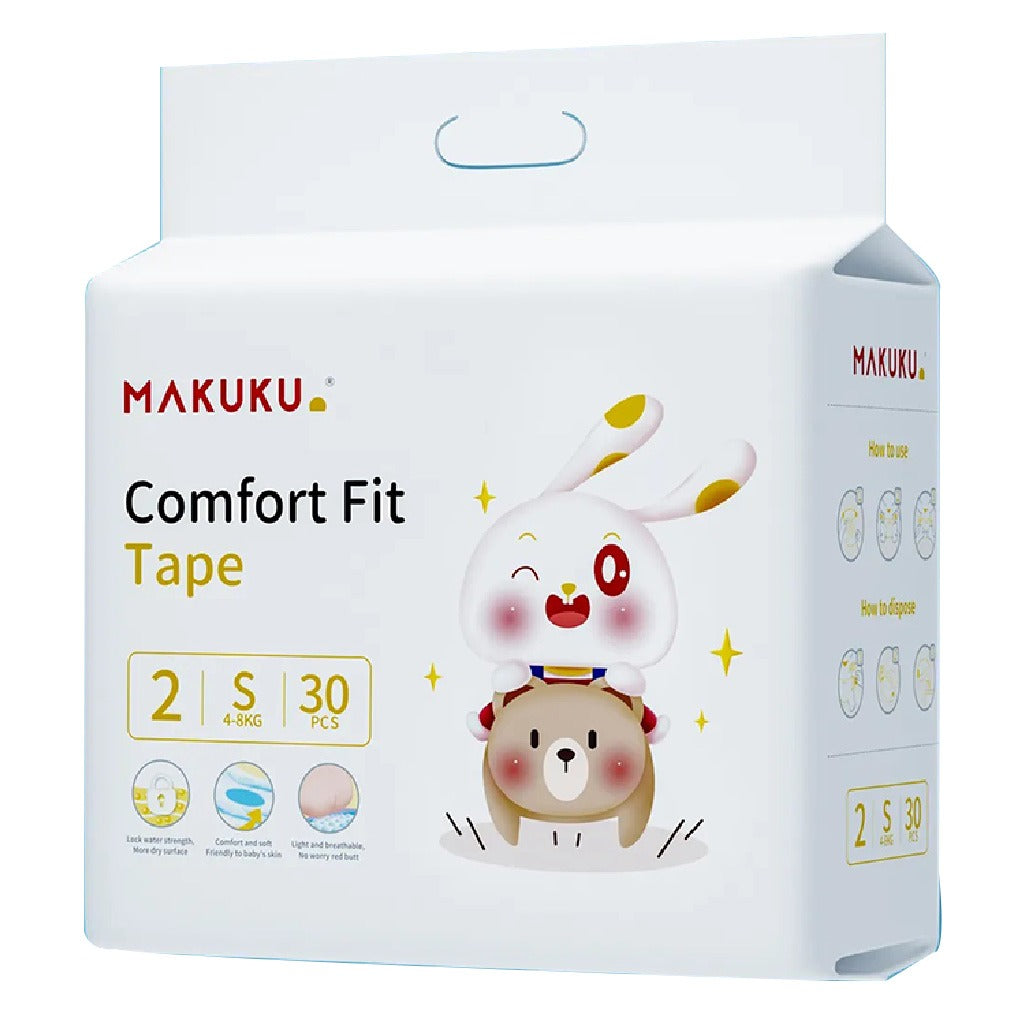Makuku Comfort Fit Tape Baby Diapers, Size 2, Small For 4 To 8Kg, Pack of 30's - Easy Pharmacy LLC