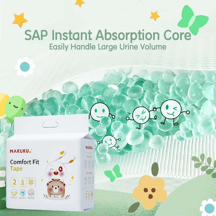 Makuku Comfort Fit Tape Baby Diapers, Size 2, Small For 4 To 8Kg, Pack of 30's - Easy Pharmacy LLC