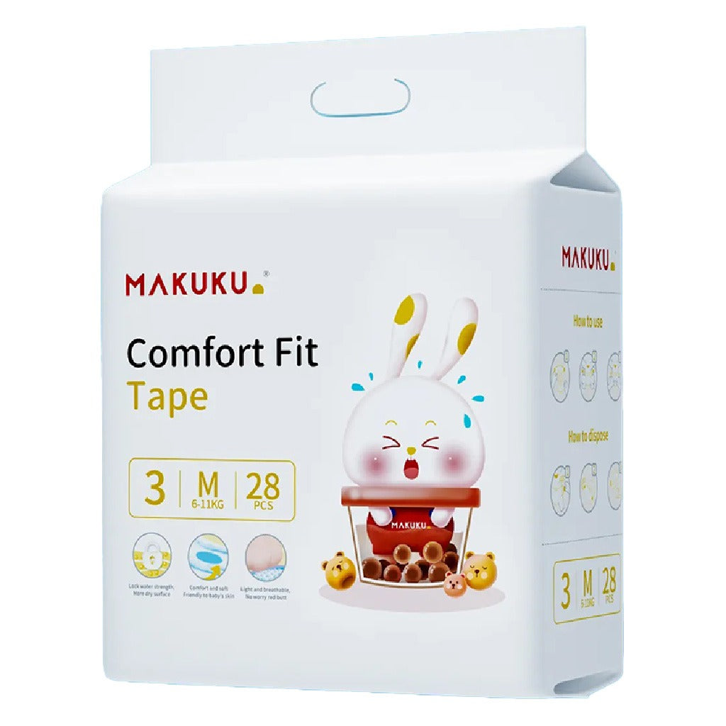 Makuku Comfort Fit Tape Baby Diapers, Size 3, Medium For 6 To 11Kg, Pack of 28’s - Easy Pharmacy LLC