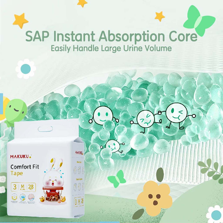 Makuku Comfort Fit Tape Baby Diapers, Size 3, Medium For 6 To 11Kg, Pack of 28’s - Easy Pharmacy LLC