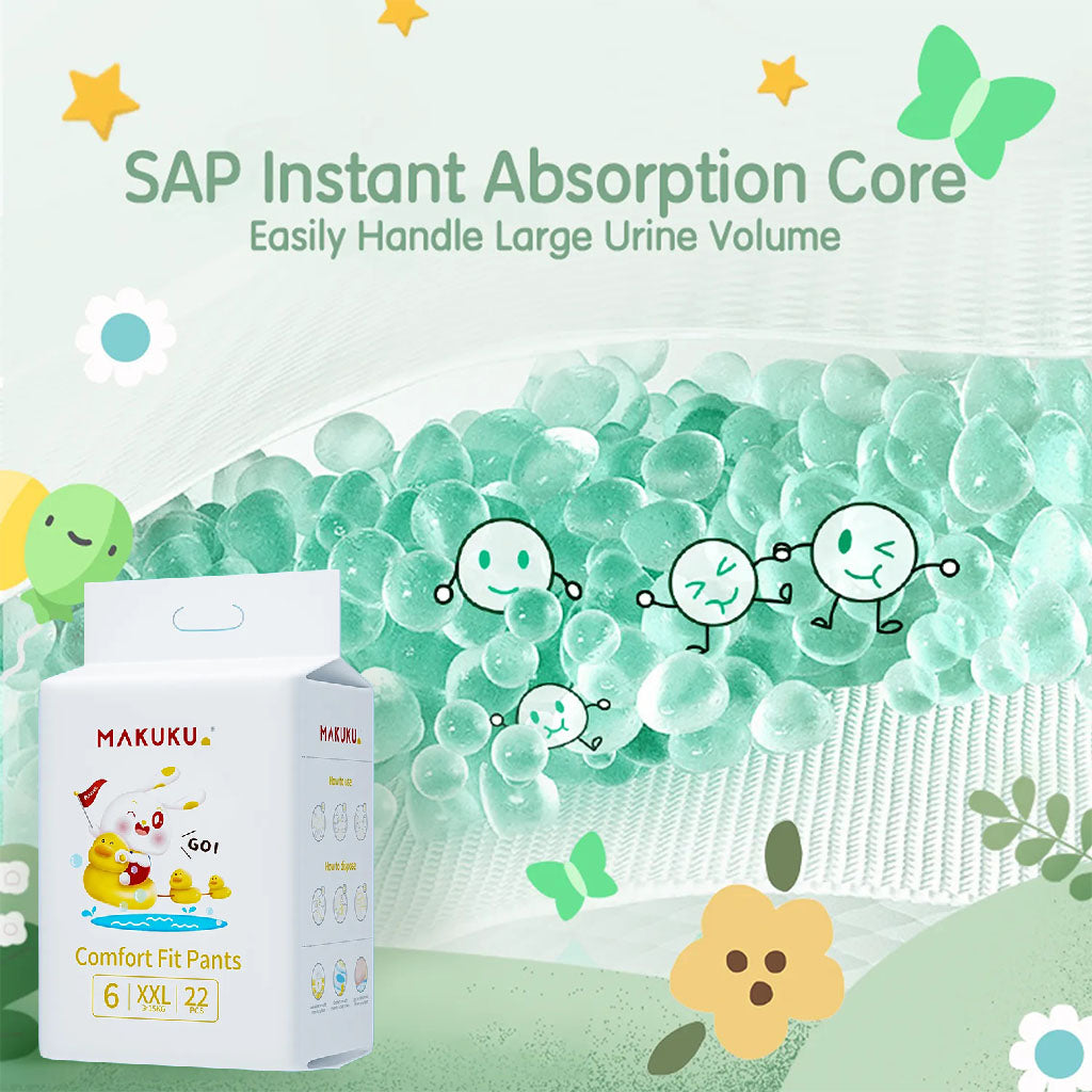 Makuku Comfort Fit Baby Diaper Pants, Size 6, Double Extra Large (XXL) For 15+Kg, Pack of 22’s - Easy Pharmacy LLC