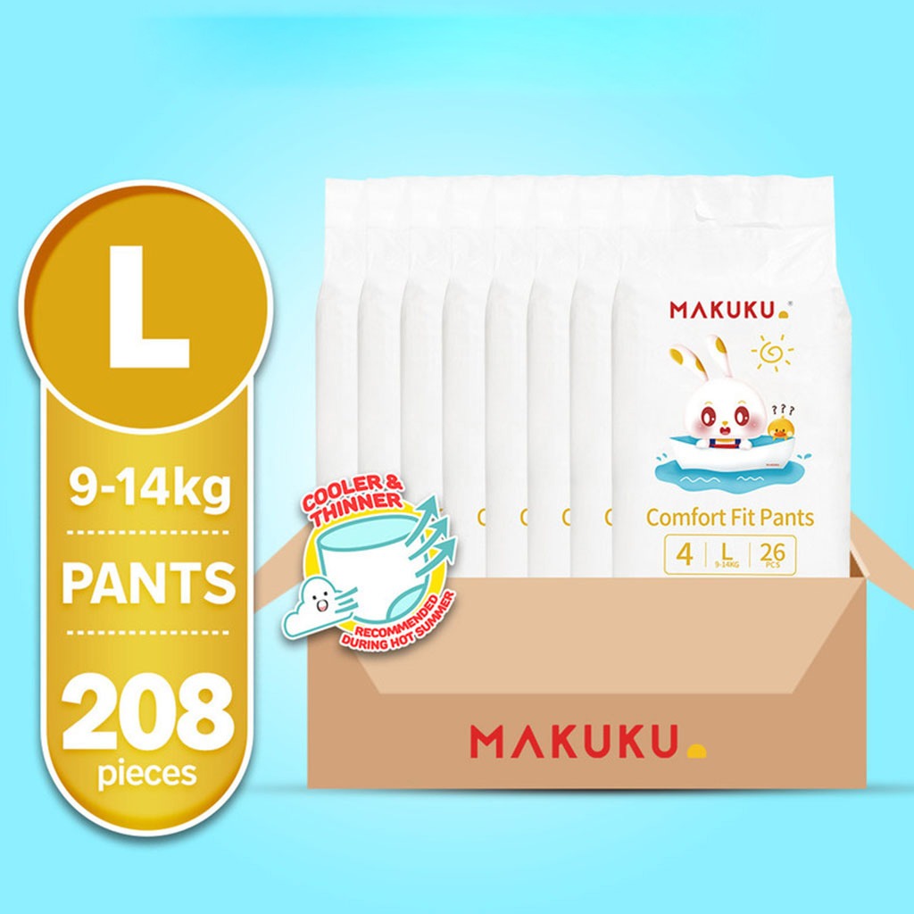 Makuku Comfort Fit Baby Diaper Pants, Size 4, Large For 9 To 14Kg, JUMBO PACK of 26x 8’s - Easy Pharmacy LLC