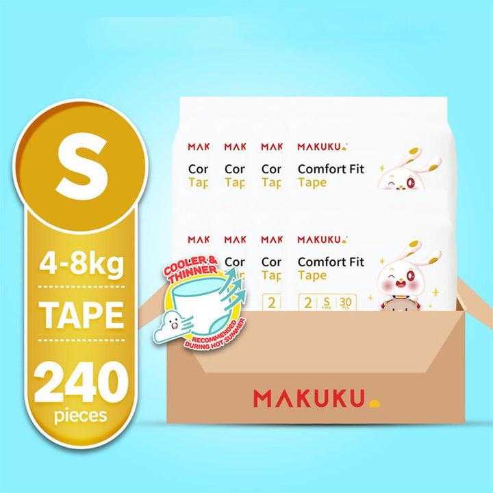 Makuku Comfort Fit Tape Baby Diapers, Size 2, Small For 4 To 8Kg, JUMBO PACK of 30x 8’s - Easy Pharmacy LLC