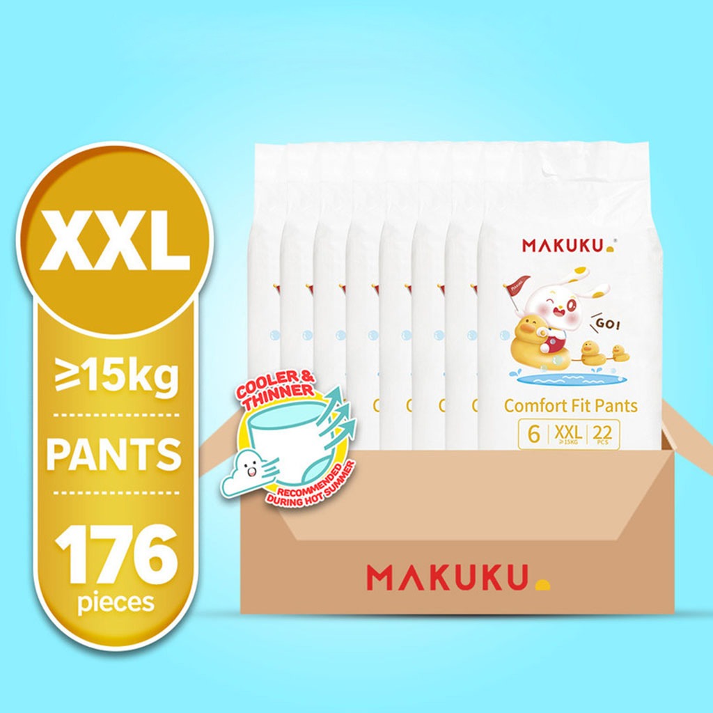 Makuku Comfort Fit Baby Diaper Pants, Size 6, Double Extra Large (XXL) For 15+Kg, JUMBO PACK of 22x 8's - Easy Pharmacy LLC
