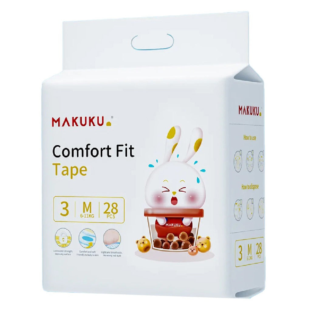 Makuku Comfort Fit Tape Baby Diapers, Size 3, Medium For 6 To 11Kg Baby, JUMBO PACK of 28x 8’s - Easy Pharmacy LLC