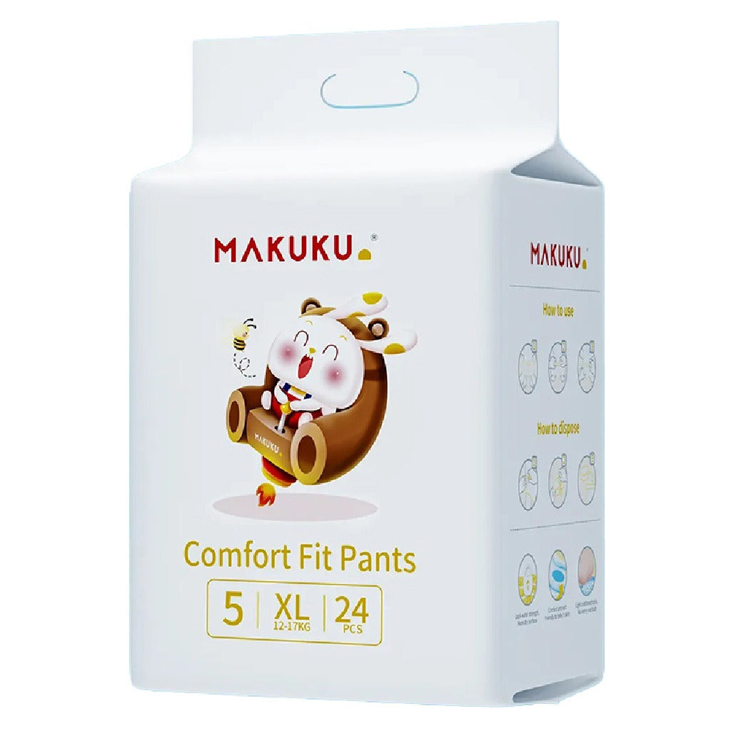 Makuku Comfort Fit Baby Diaper Pants, Size 5, Extra Large (XL) For 12 To 17Kg, JUMBO PACK of 24x 8’s - Easy Pharmacy LLC