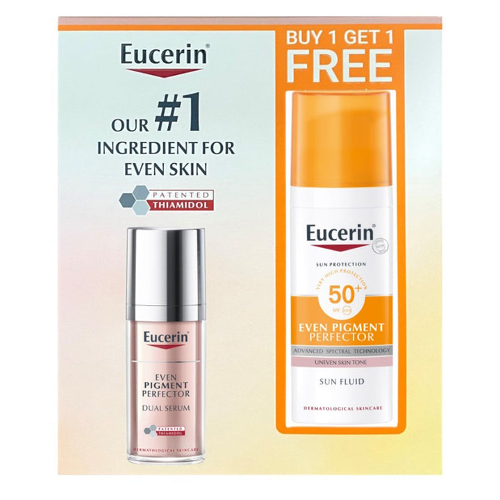 Eucerin Even Pigment Perfector Dual Hyperpigmentation Serum 30ml + Eucerin Sun Pigment Control Sunscreen SPF50+ Sun Fluid For Uneven Skin Tone 50ml - PROMO PACK - Easy Pharmacy LLC