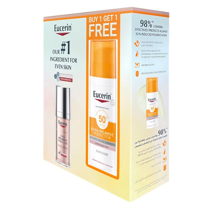 Eucerin Even Pigment Perfector Dual Hyperpigmentation Serum 30ml + Eucerin Sun Pigment Control Sunscreen SPF50+ Sun Fluid For Uneven Skin Tone 50ml - PROMO PACK - Easy Pharmacy LLC