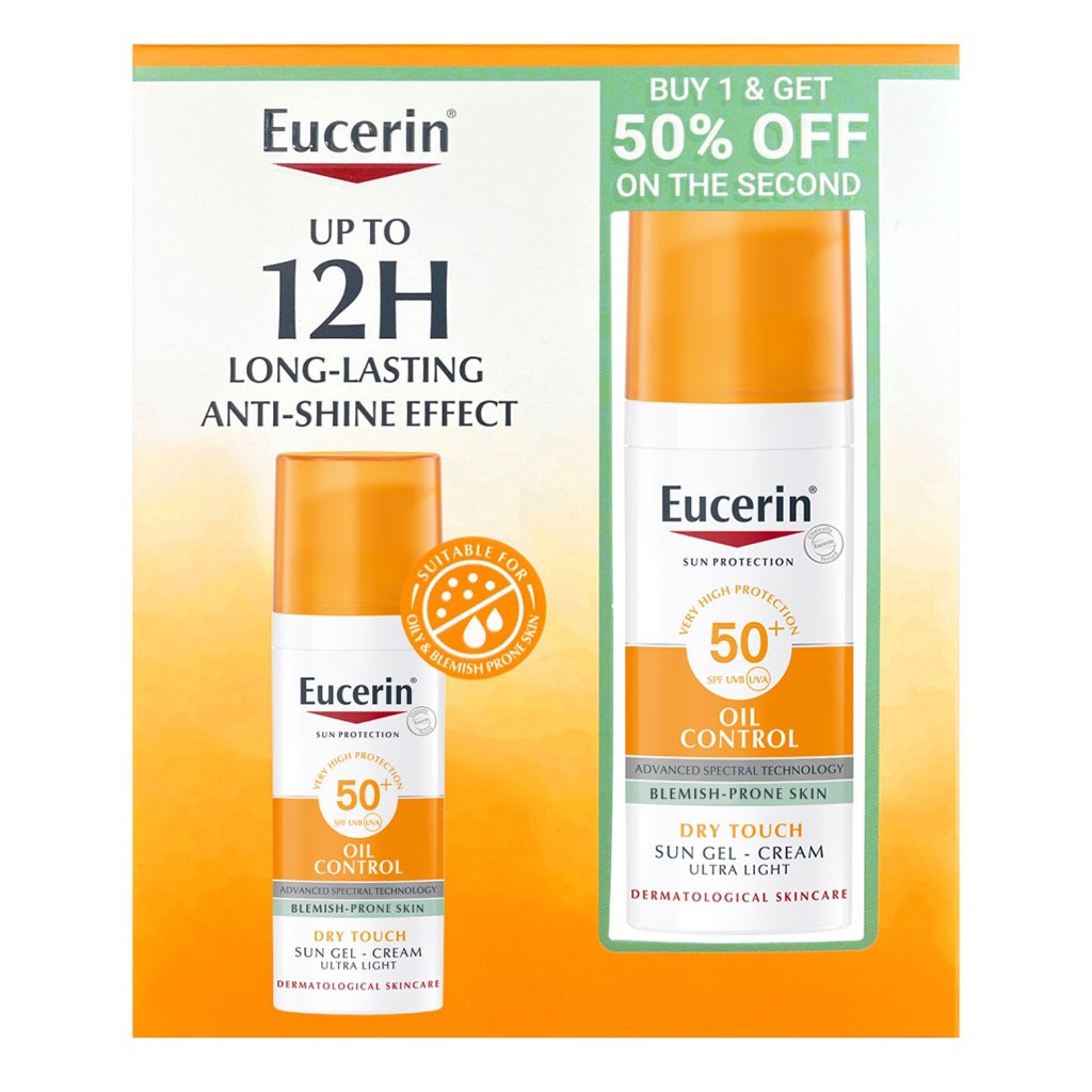 Eucerin Sun Oil Control Dry Touch SPF50+ Sunscreen Gel Cream For Blemish Prone Skin 50ml - PROMO PACK of 2's -Buy 1 & Get 2nd At Half Price - Easy Pharmacy LLC