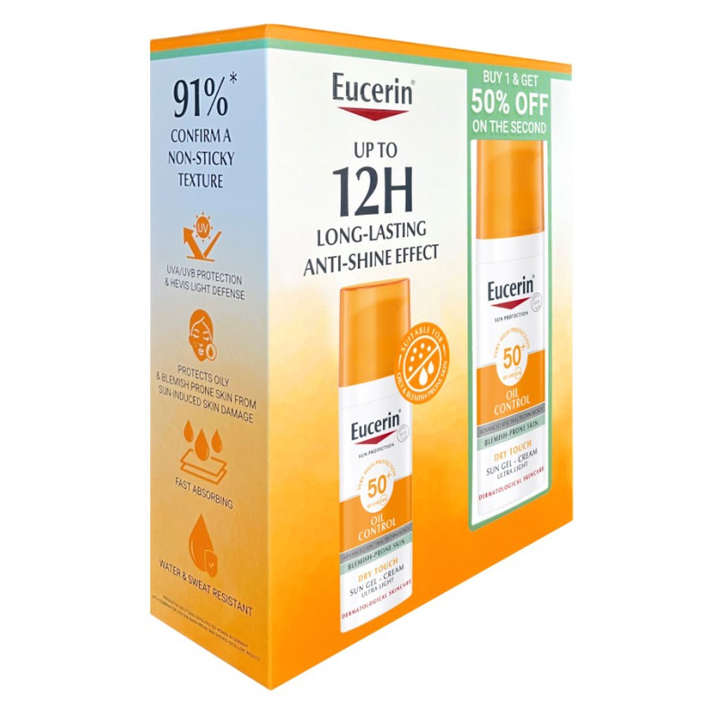 Eucerin Sun Oil Control Dry Touch SPF50+ Sunscreen Gel Cream For Blemish Prone Skin 50ml - PROMO PACK of 2's -Buy 1 & Get 2nd At Half Price - Easy Pharmacy LLC