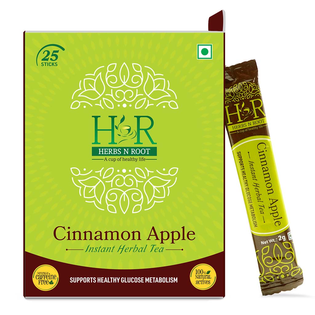 Herbs N Root Cinnamon Apple Instant Herbal Tea Sachets For Healthy Glucose Metabolism, Pack of 25's - Easy Pharmacy LLC