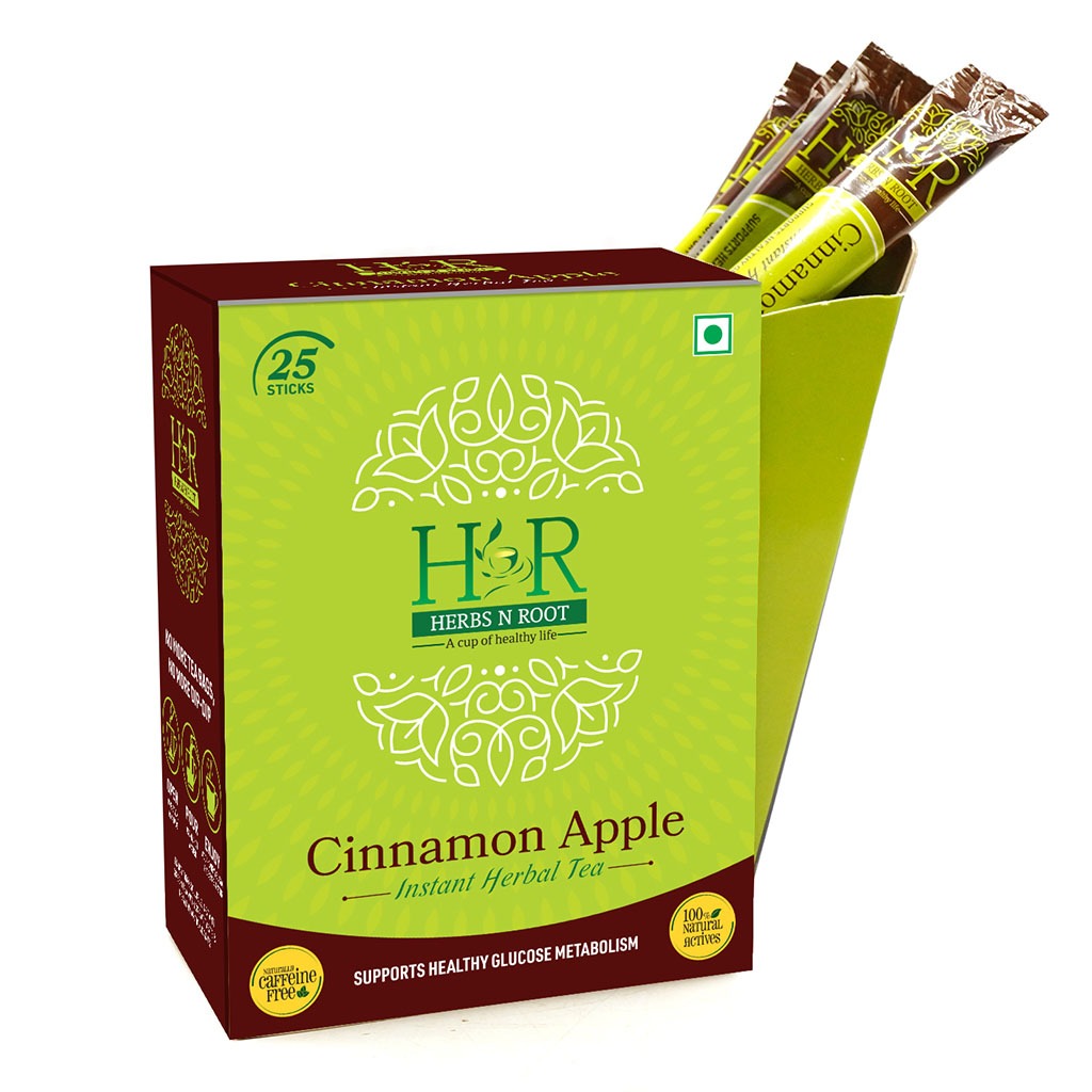 Herbs N Root Cinnamon Apple Instant Herbal Tea Sachets For Healthy Glucose Metabolism, Pack of 25's - Easy Pharmacy LLC