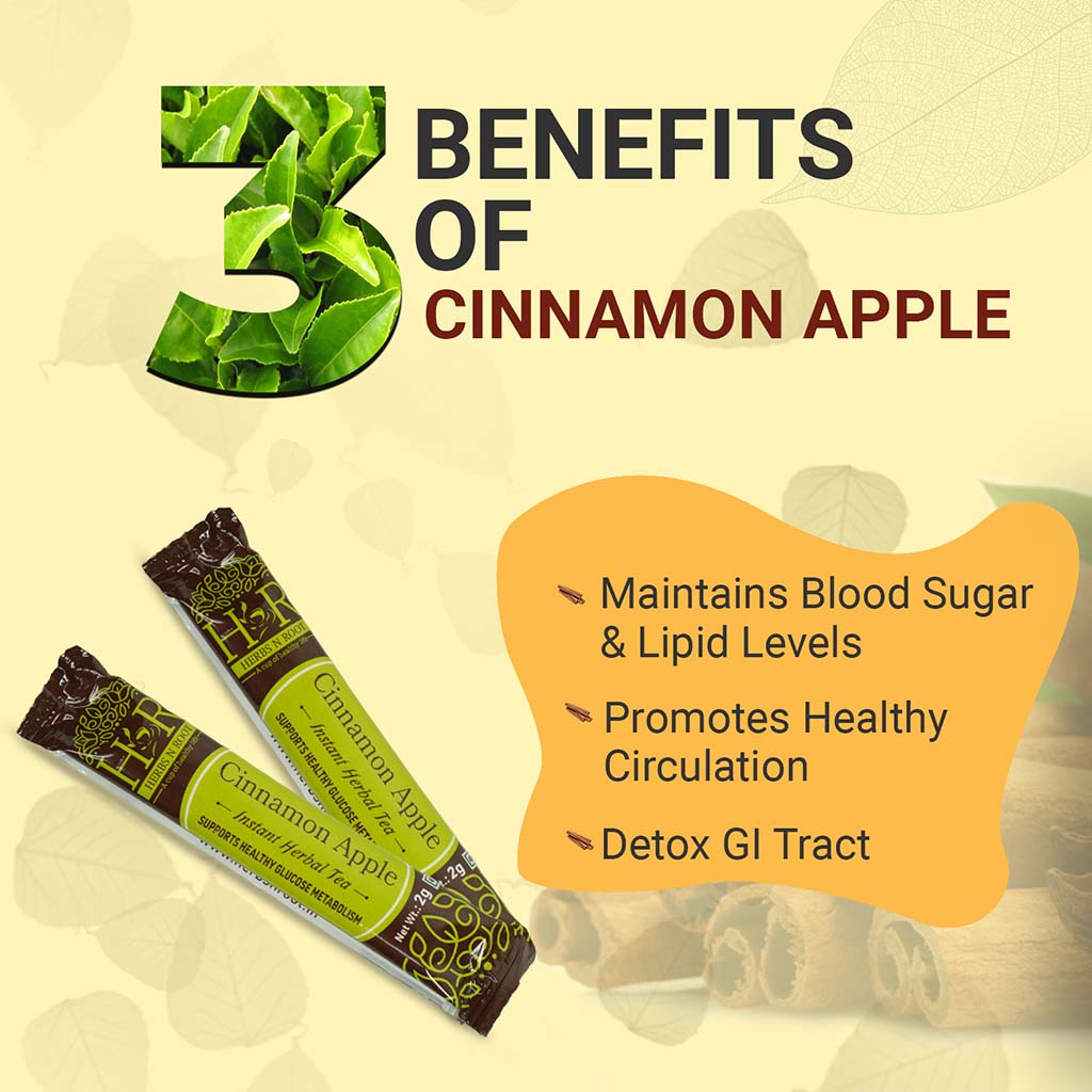 Herbs N Root Cinnamon Apple Instant Herbal Tea Sachets For Healthy Glucose Metabolism, Pack of 25's - Easy Pharmacy LLC