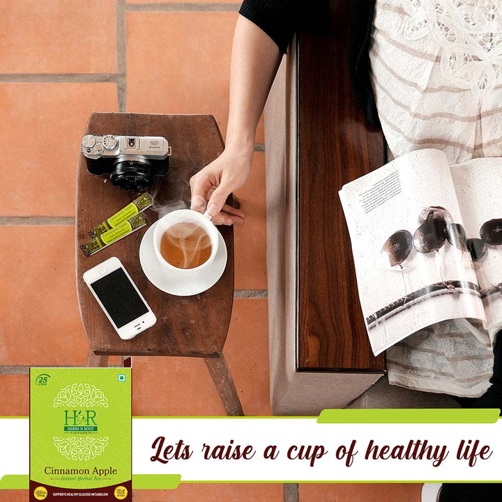 Herbs N Root Cinnamon Apple Instant Herbal Tea Sachets For Healthy Glucose Metabolism, Pack of 25's - Easy Pharmacy LLC