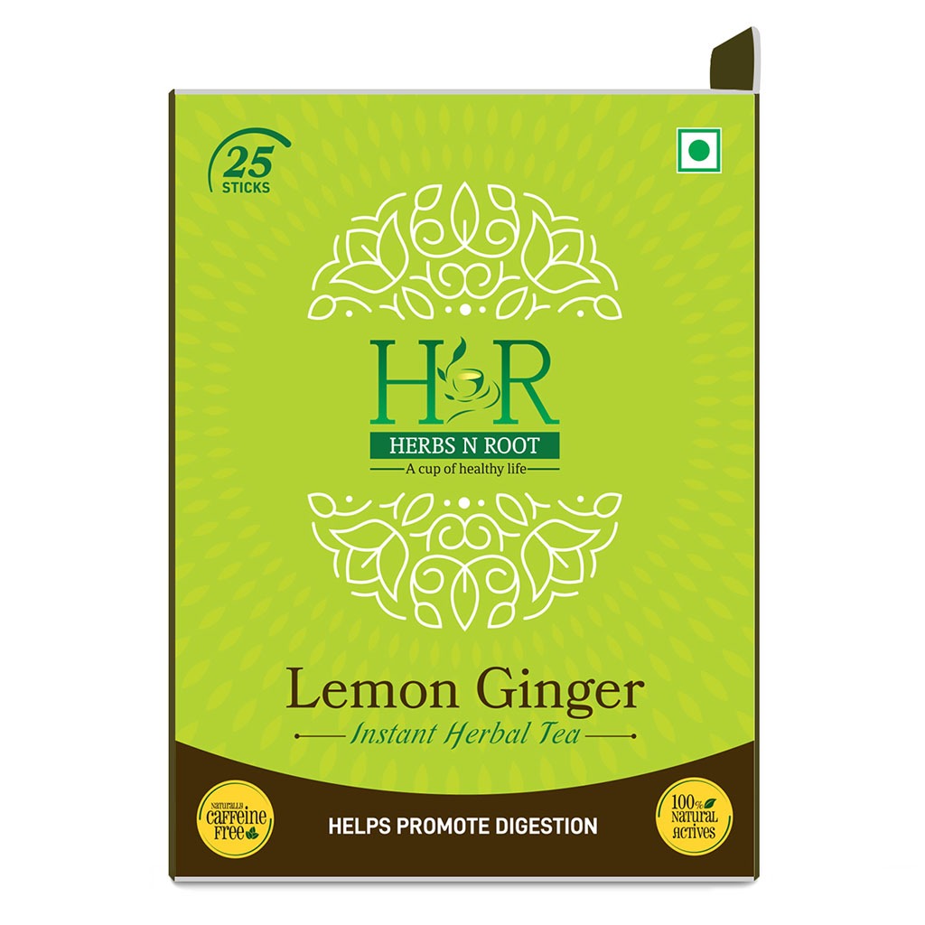 Herbs N Root Lemon Ginger Instant Herbal Tea Sachets For Digestive Support, Pack of 25's - Easy Pharmacy LLC