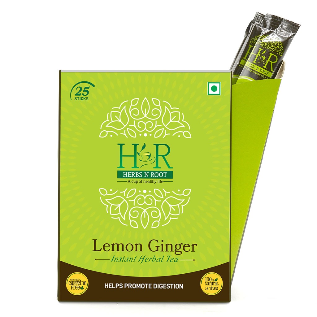 Herbs N Root Lemon Ginger Instant Herbal Tea Sachets For Digestive Support, Pack of 25's - Easy Pharmacy LLC