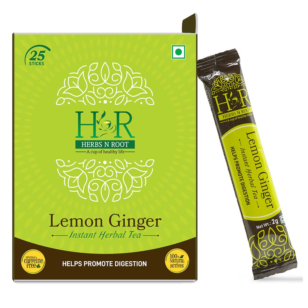 Herbs N Root Lemon Ginger Instant Herbal Tea Sachets For Digestive Support, Pack of 25's - Easy Pharmacy LLC